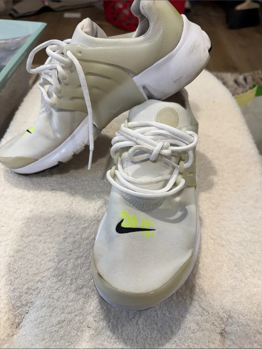 Nike kid’s White Sneakers with Neon Yellow Accents